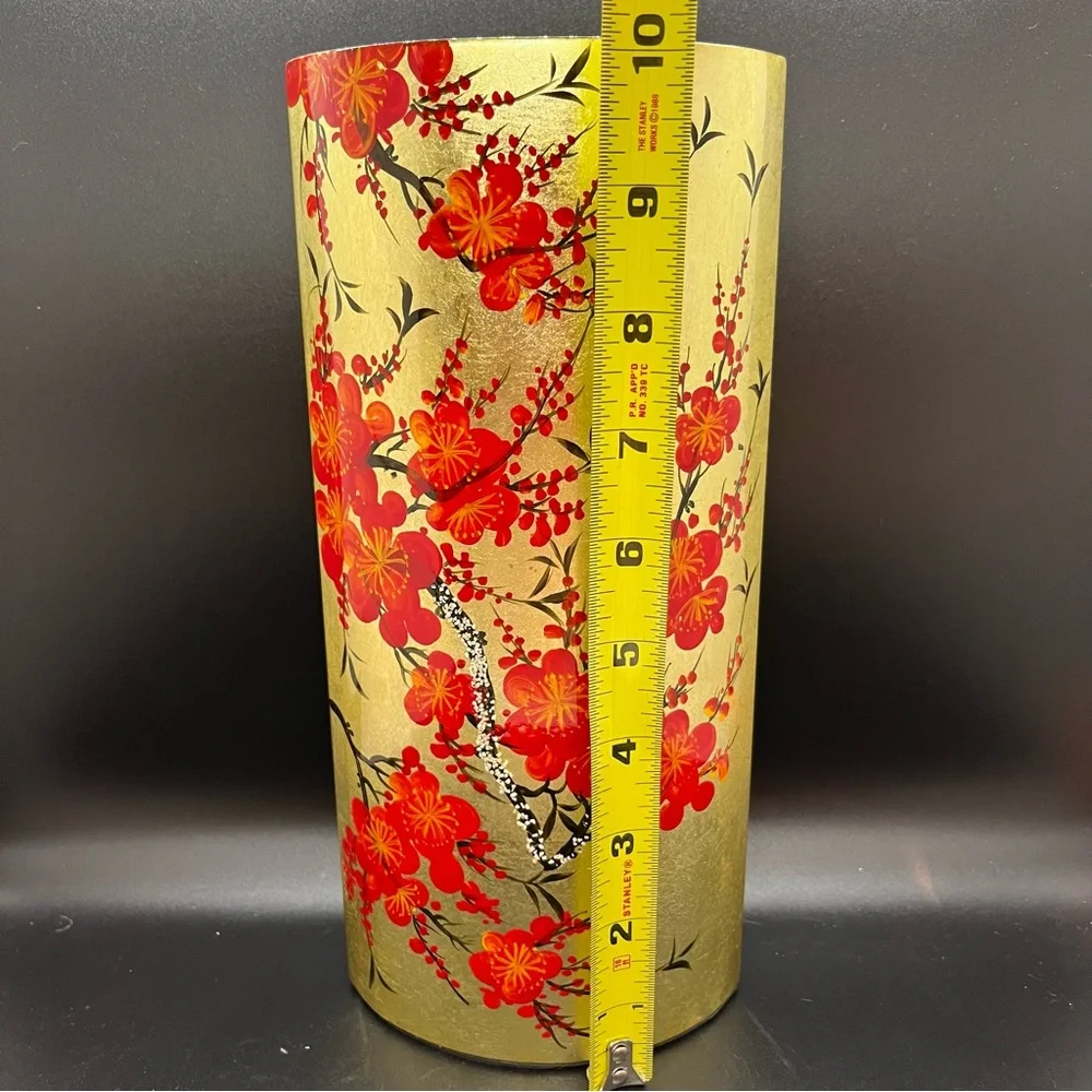 Stunning Gold Vase with Beautiful Crimson Flowers Asian